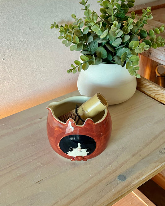 headscarf cat matcha bowl