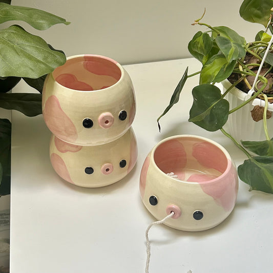 strawberry milk cowprint yarn bowls