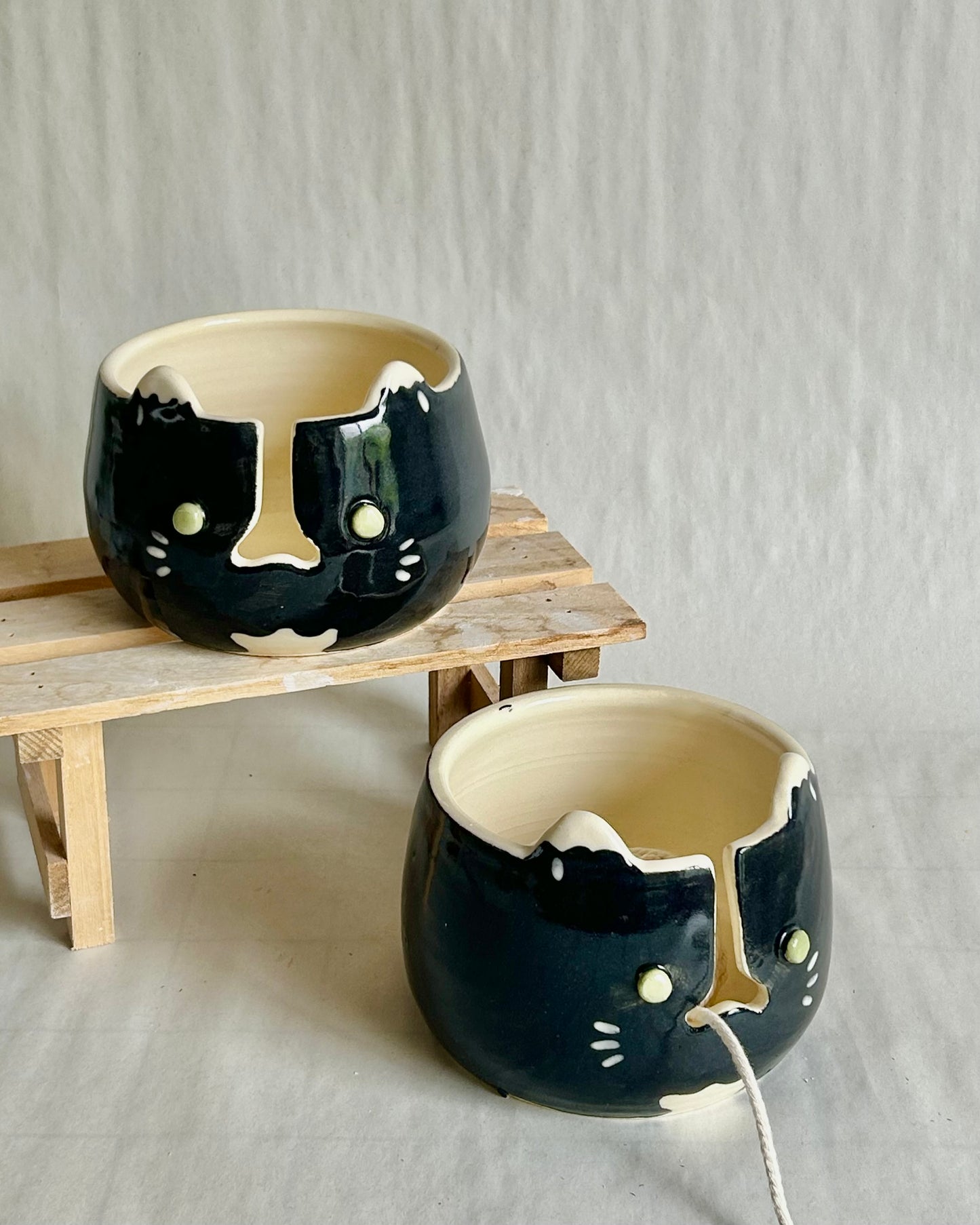 tuxedo cat yarn bowl