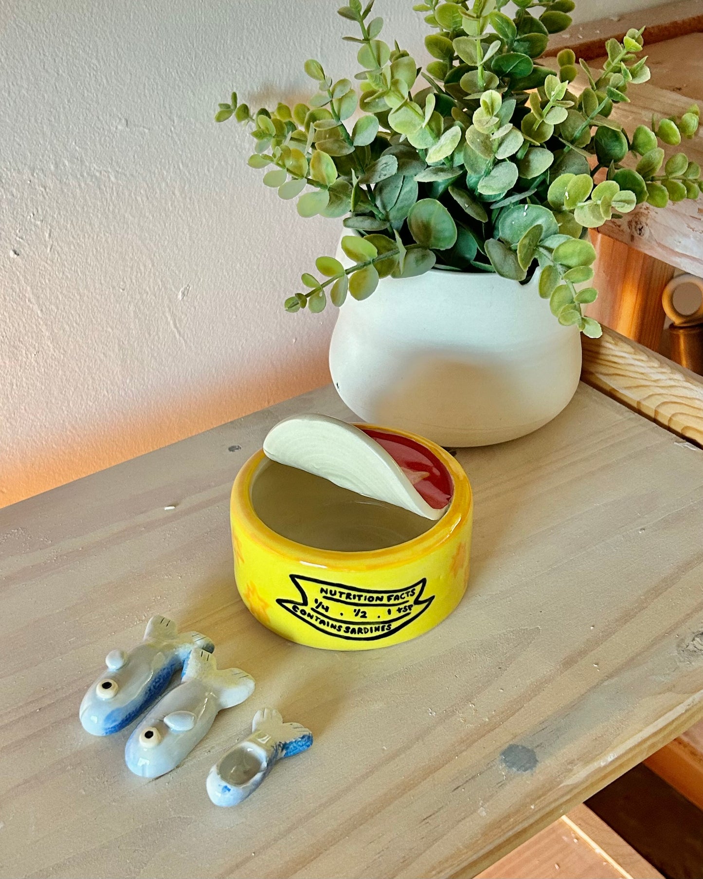 color pop sardine tin + teaspoons