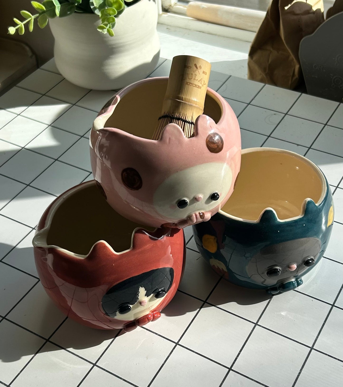 headscarf cat matcha bowl