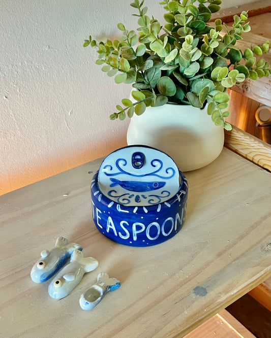 ornate sardine tin + teaspoons