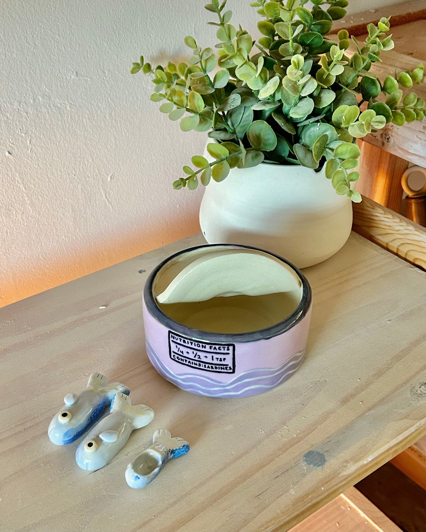 lilac sardine tin + teaspoons