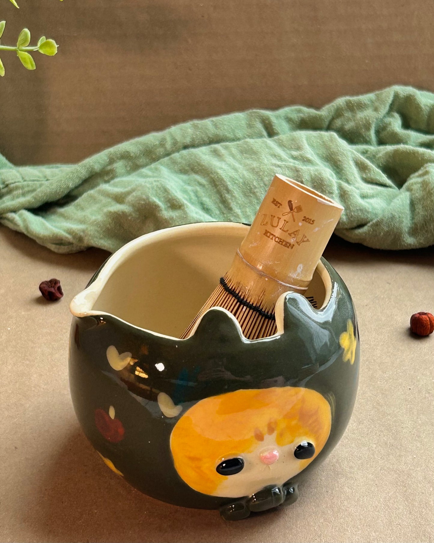 headscarf cat matcha bowl