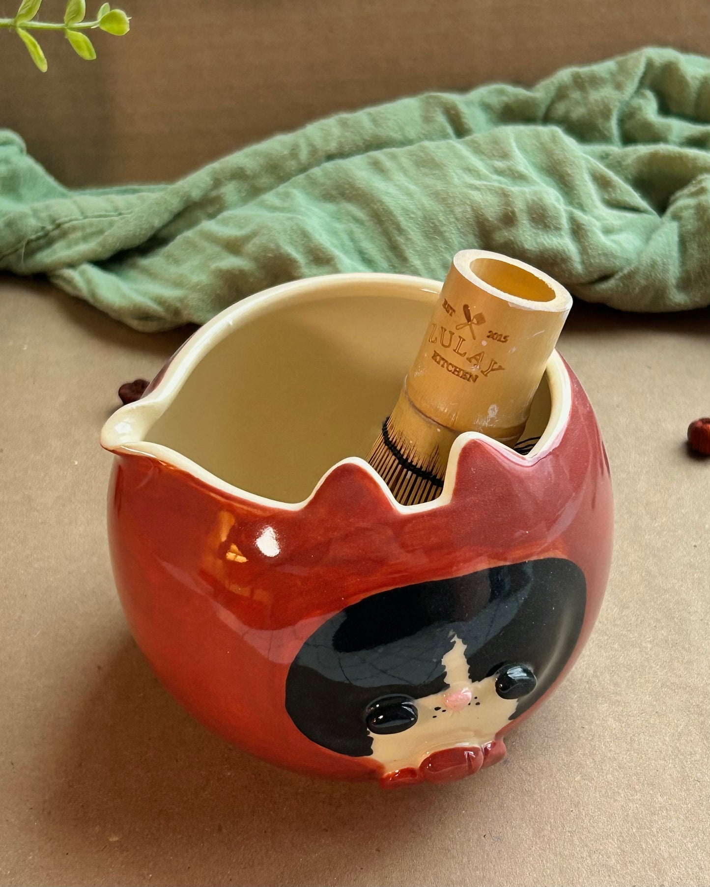 headscarf cat matcha bowl