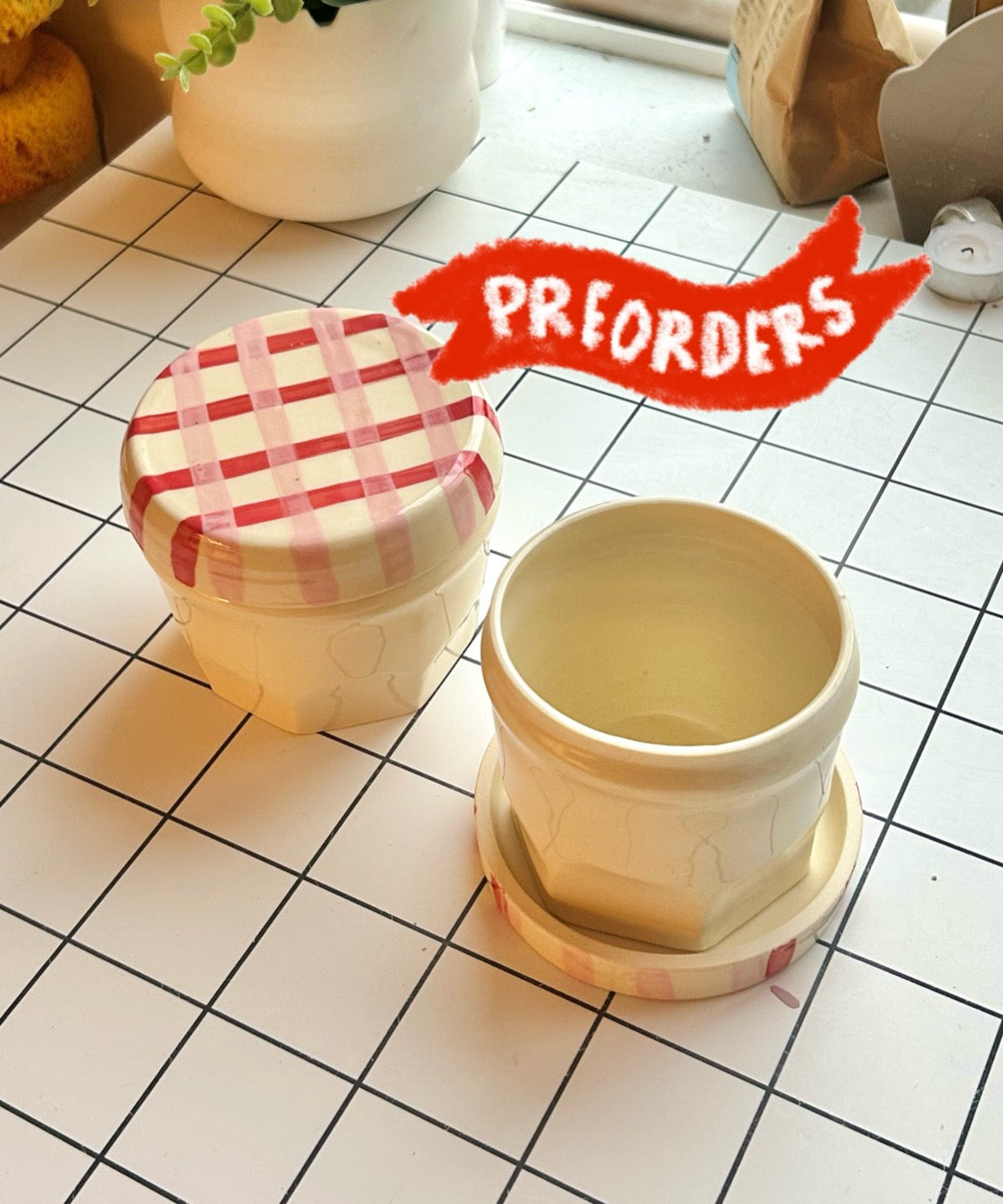 gingham jar cup + coaster preorder