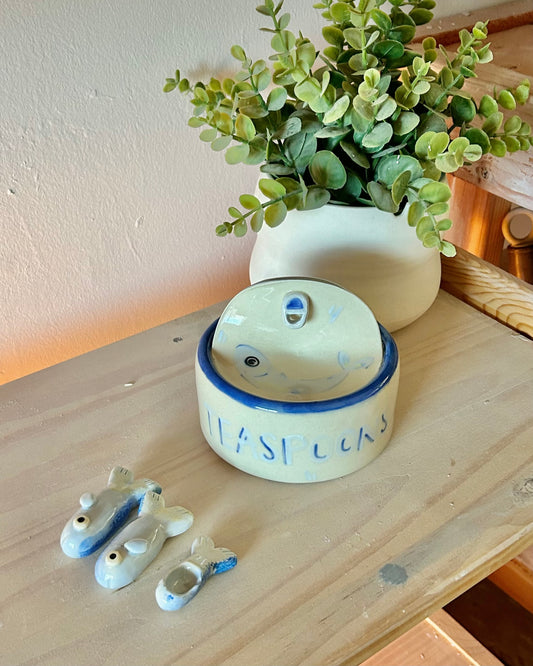 pastel sardine tin + teaspoons