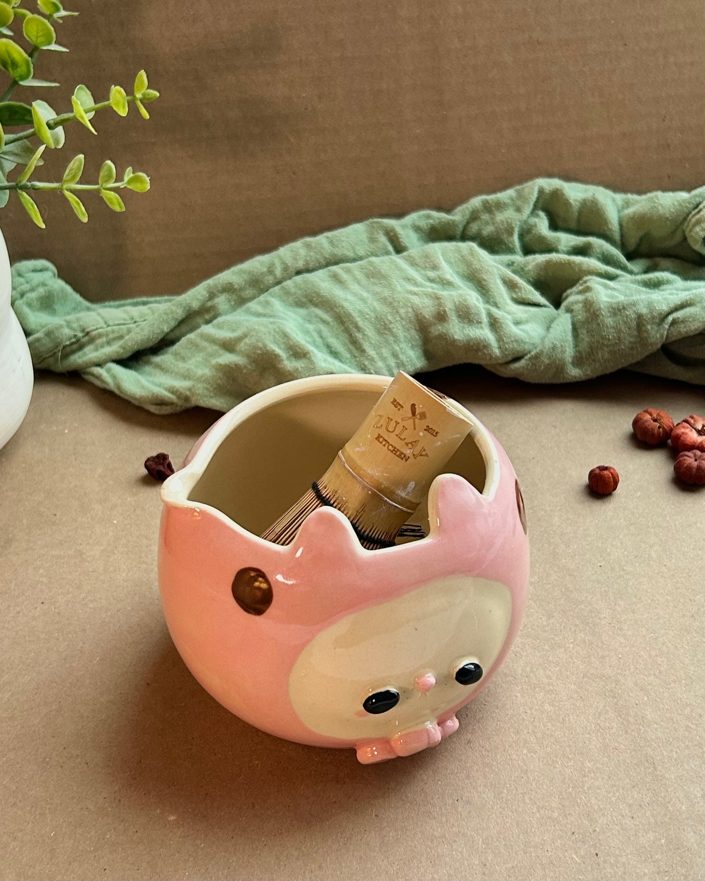 headscarf cat matcha bowl