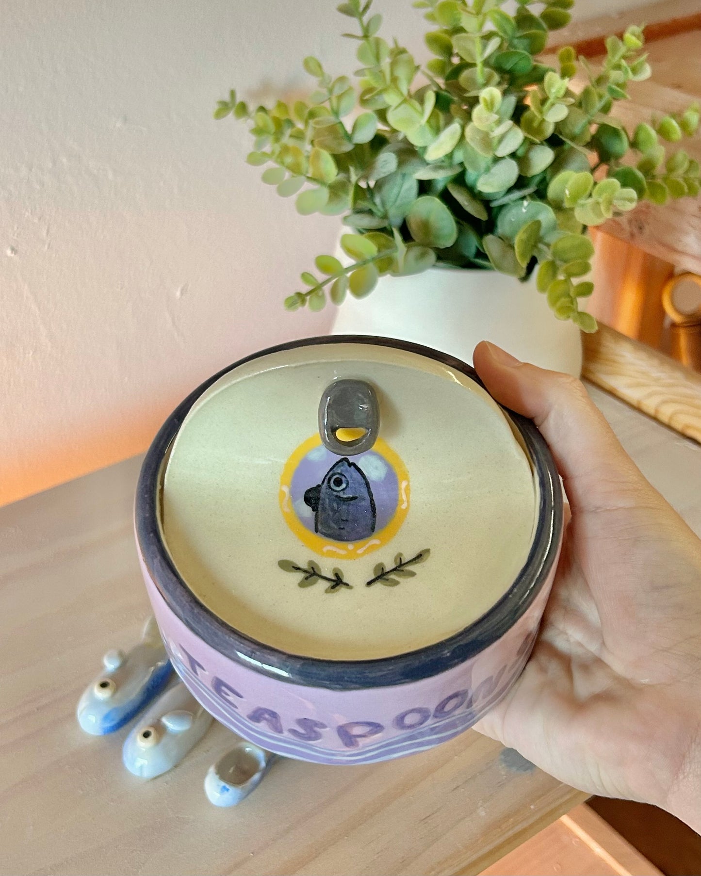 lilac sardine tin + teaspoons