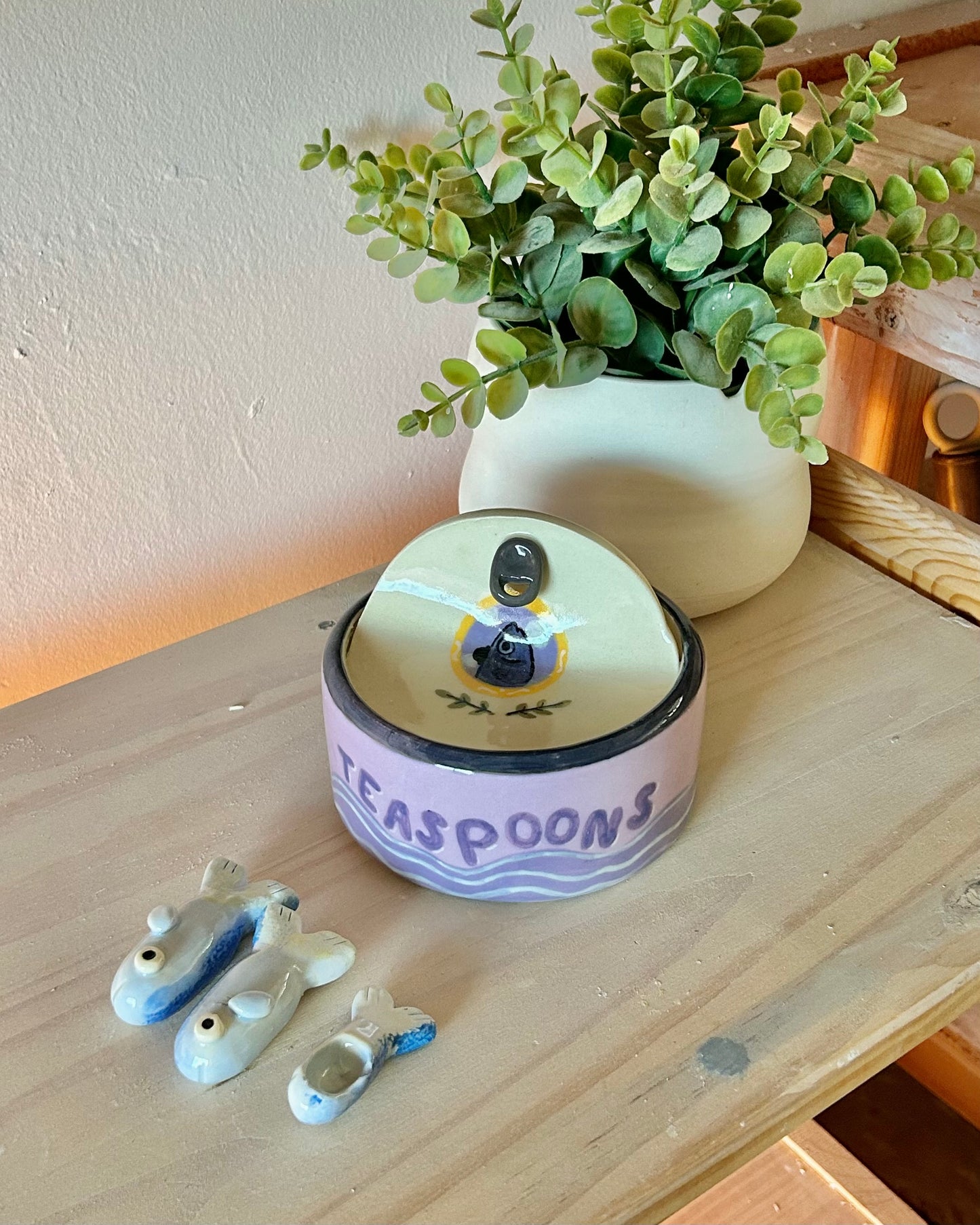 lilac sardine tin + teaspoons