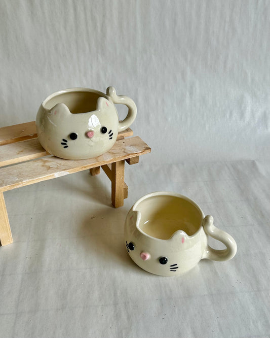 white cat mug